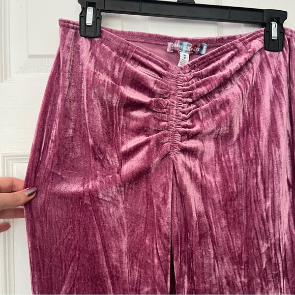 Velvet Ruched Pink Wide Leg Flares - Picture 1 of 5